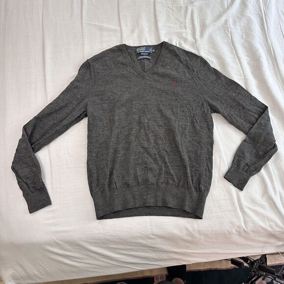 Ralph Lauren Other - Vintage Ralph Lauren Sweater Men's Medium Gray Merino Wool V Neck Pullover Logo
